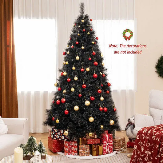 6/7/8 Feet Black Artificial Halloween Christmas Tree with PVC Branch Tips and 21