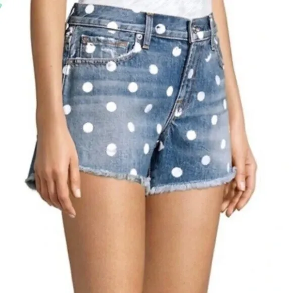 7 For All Mankind denim polka dot shorts jean cutoff 24 25