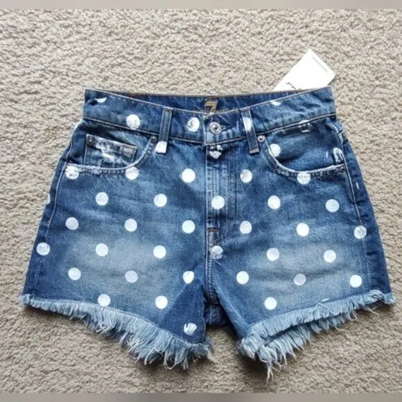 7 For All Mankind denim polka dot shorts jean cutoff 24 25