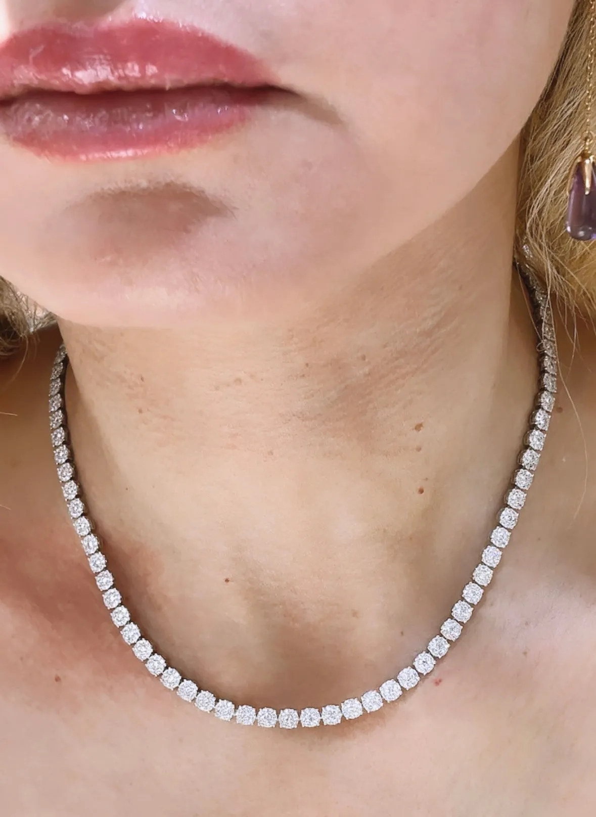 7.83ct t.w. Diamond Statement Invisible Set Tennis Flower Necklace
