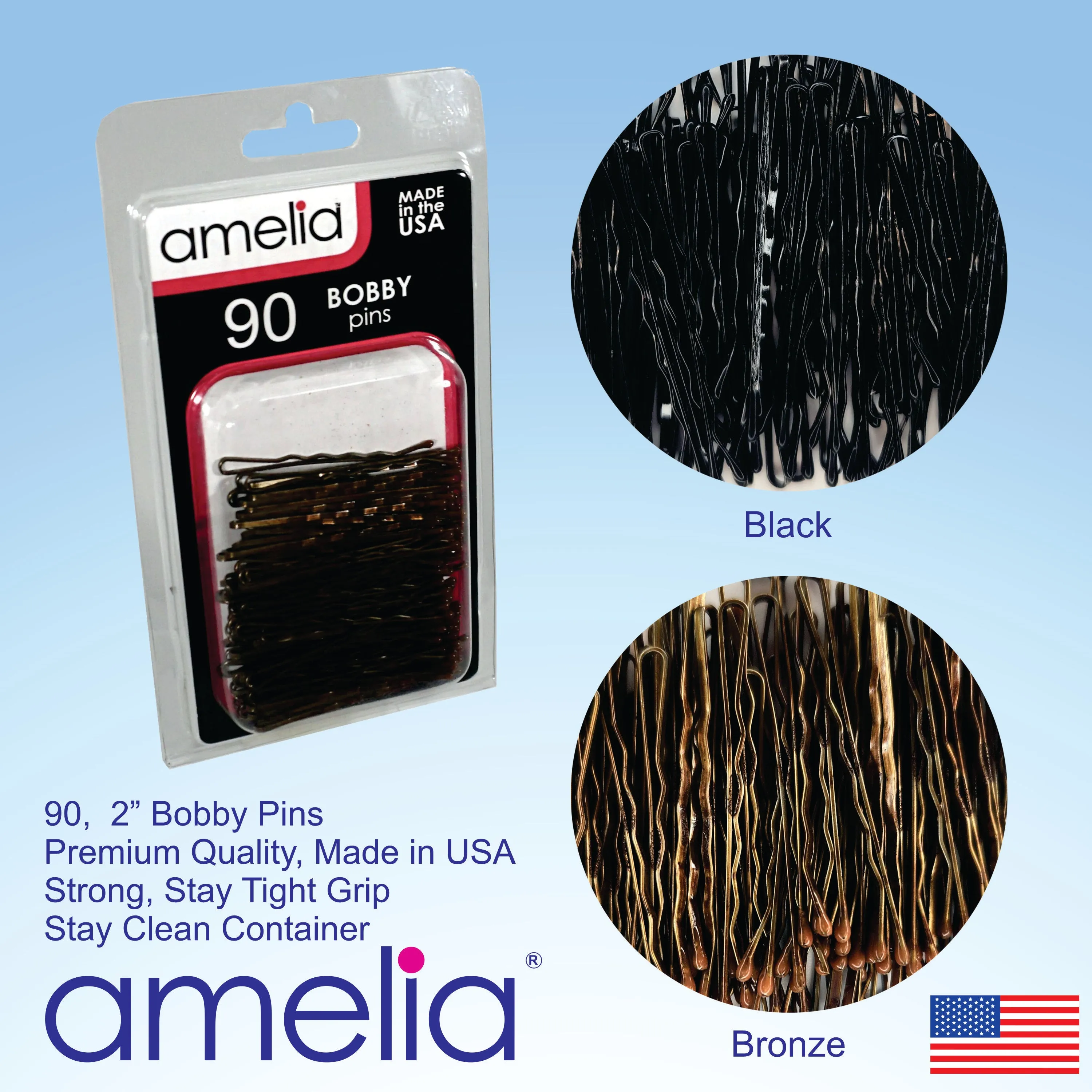 90 Brown Bobby Pins – 2" Professional Quality, Made in USA, Durable with Long-Lasting Grip