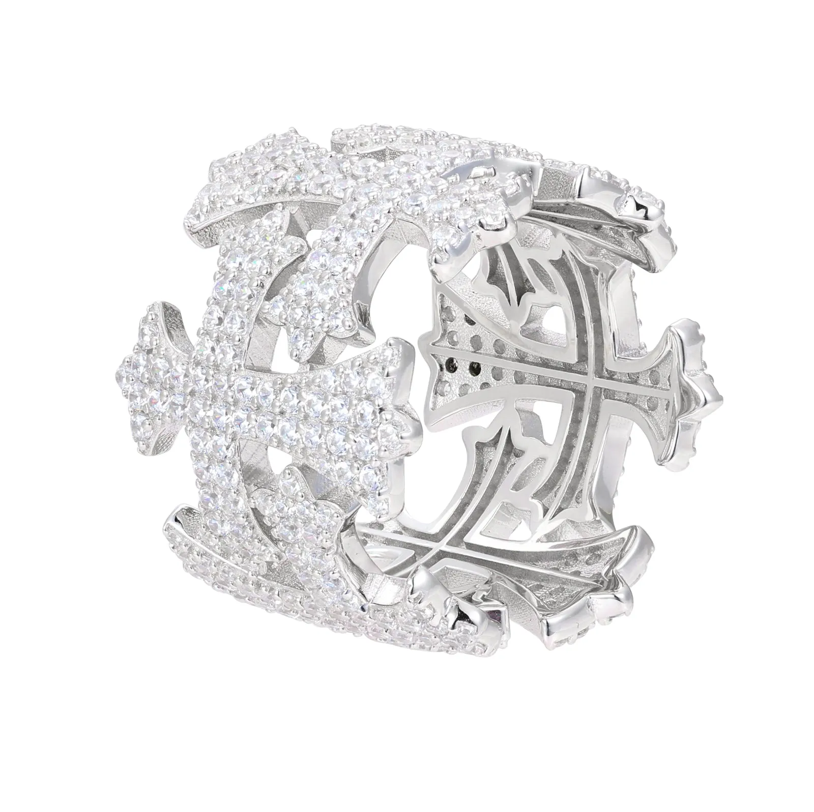 925 Sterling Silver Cubic Zirconia Cross Ring- C100019