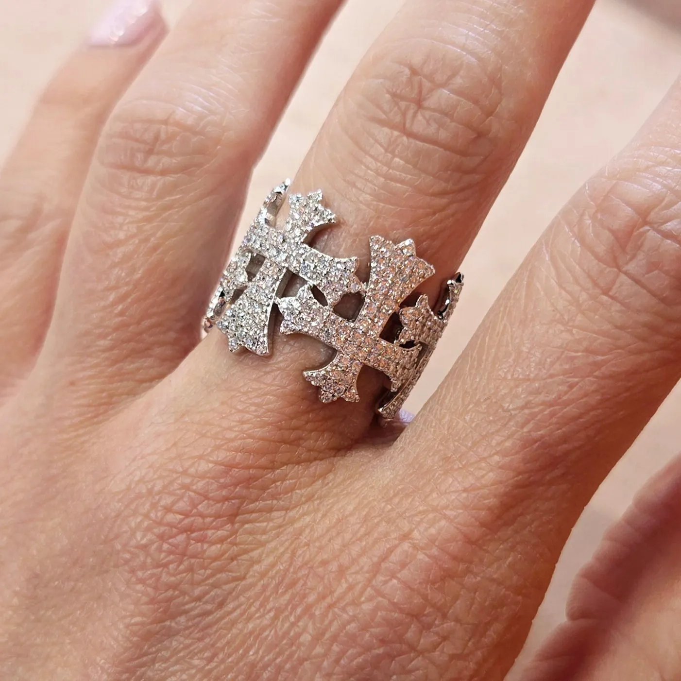 925 Sterling Silver Cubic Zirconia Cross Ring- C100019