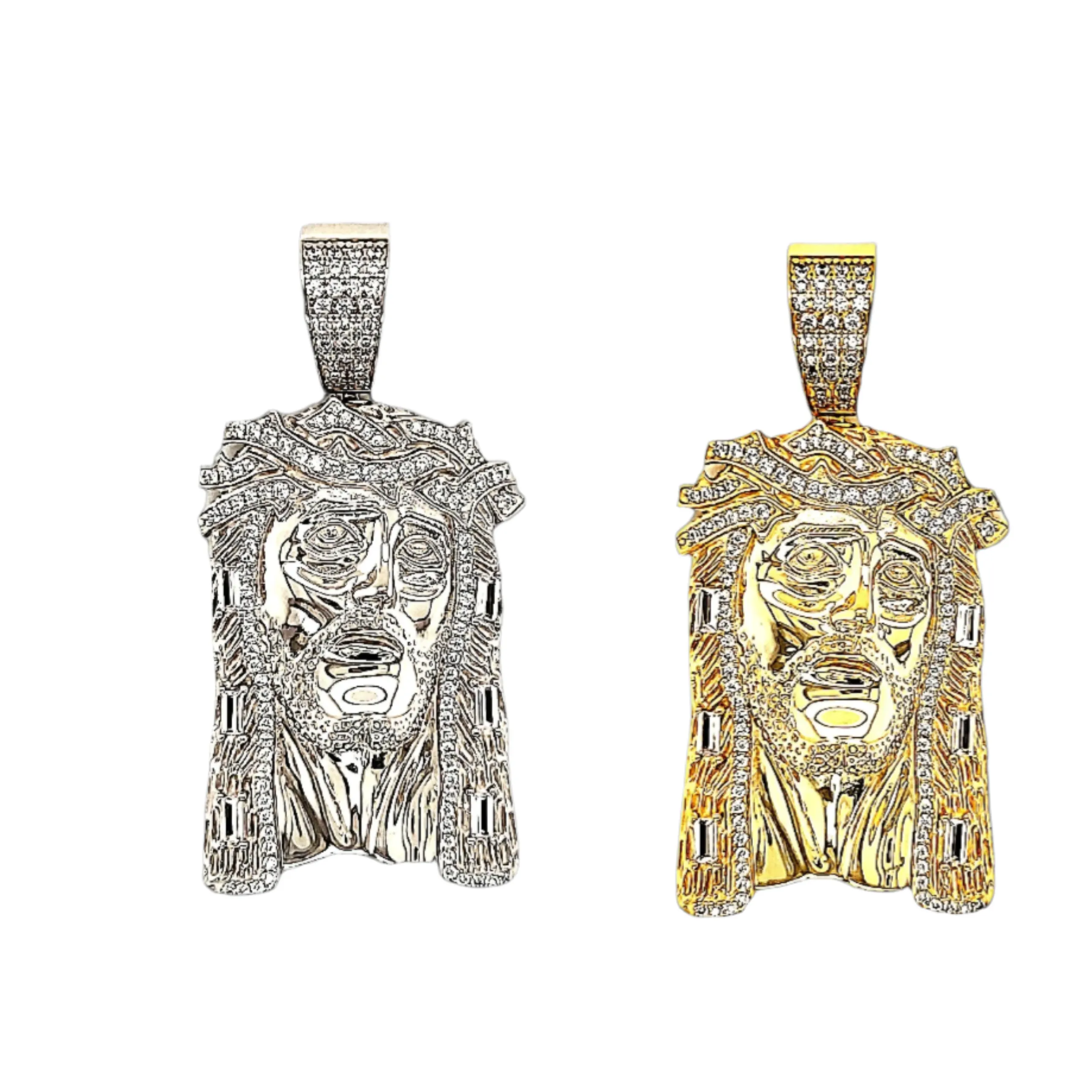 925 Sterling Silver Jesus Face Head Religious 2.4" Christ Charm Pendant - C417019