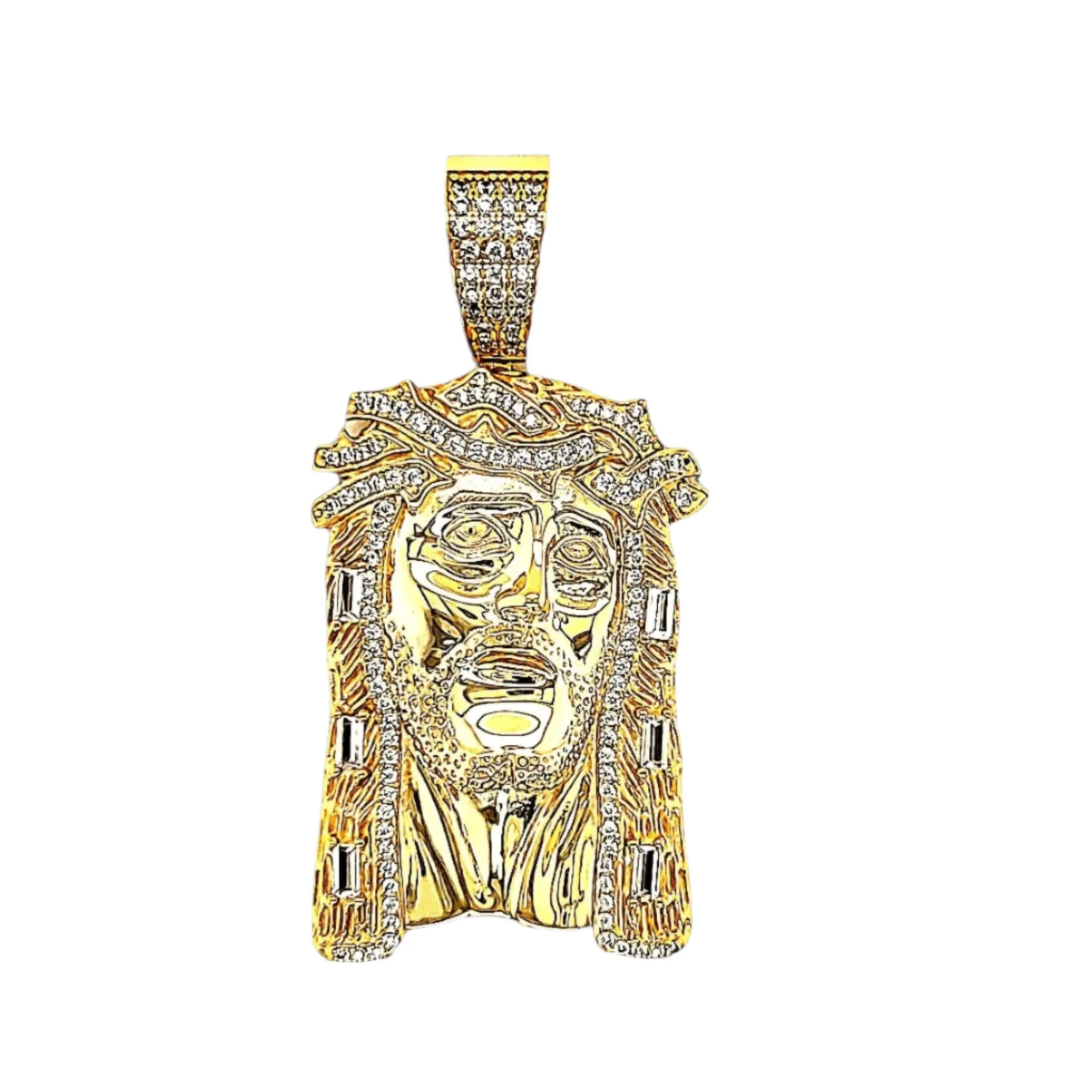 925 Sterling Silver Jesus Face Head Religious 2.4" Christ Charm Pendant - C417019