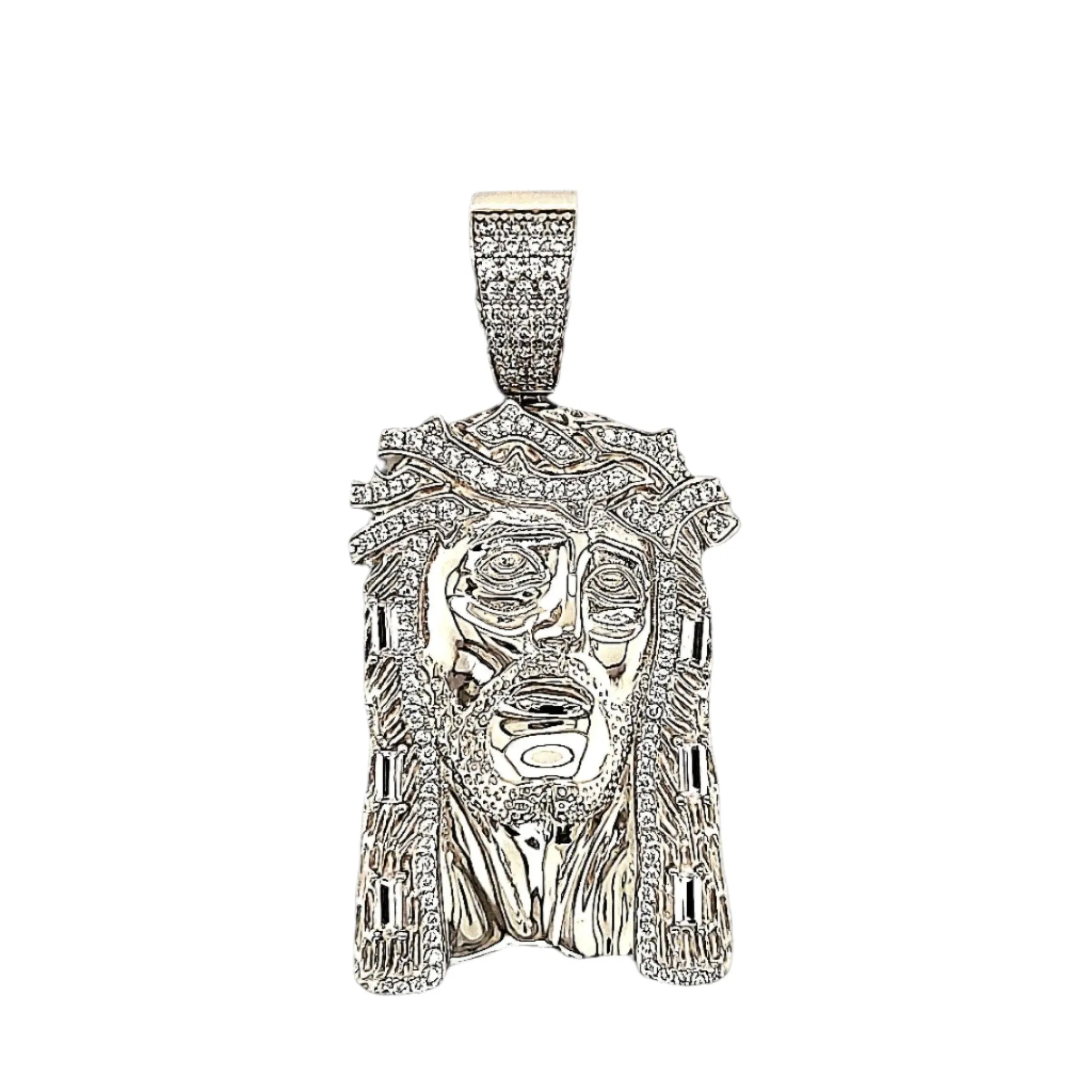 925 Sterling Silver Jesus Face Head Religious 2.4" Christ Charm Pendant - C417019