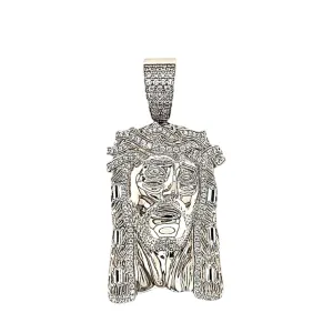 925 Sterling Silver Jesus Face Head Religious 2.4" Christ Charm Pendant - C417019