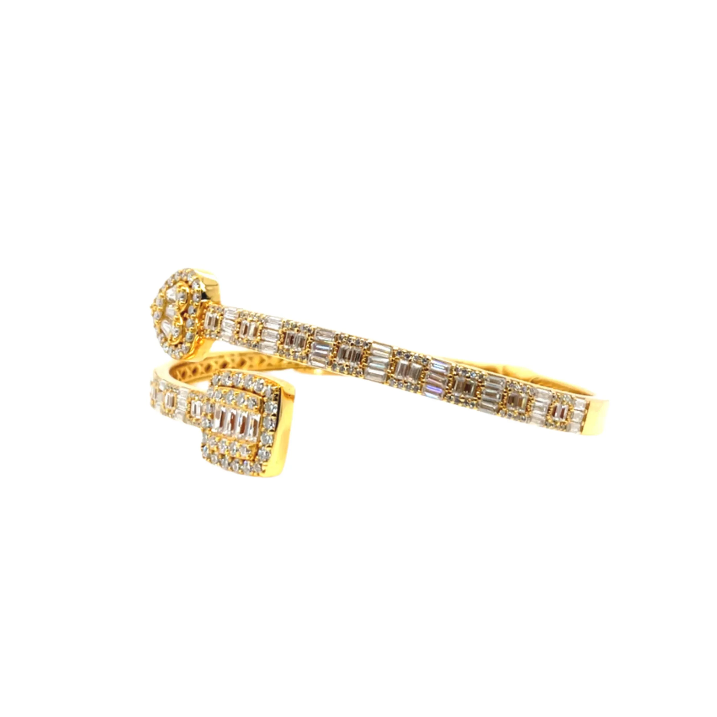 925 Sterling Silver Moissanite Heart & Square prominent Bangle Bracelet - M300059