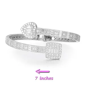 925 Sterling Silver Moissanite Heart & Square prominent Bangle Bracelet - M300059