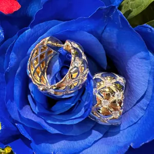 A. Jaffe Quilted Huggie Diamond Hoop 14K Yellow Gold Earrings ER3347/55