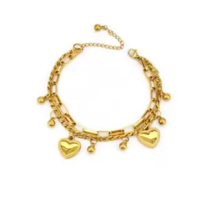 Adjustable 18K Gold Plated Heart Shaped Pendants Stainless Steel Bracelet Double Bracelet
