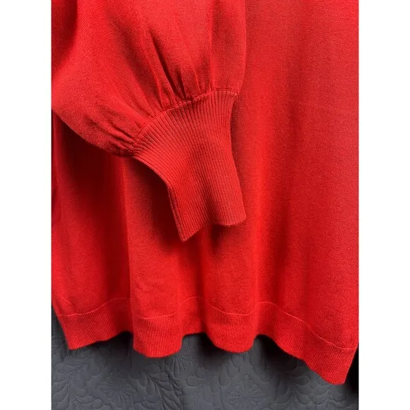 Adrianna Papell Puff Balloon Sleeve Sweater Blouse Tomato Soft Girl SZ XL:NWT