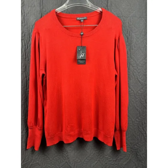Adrianna Papell Puff Balloon Sleeve Sweater Blouse Tomato Soft Girl SZ XL:NWT
