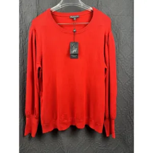 Adrianna Papell Puff Balloon Sleeve Sweater Blouse Tomato Soft Girl SZ XL:NWT