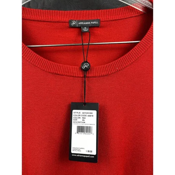 Adrianna Papell Puff Balloon Sleeve Sweater Blouse Tomato Soft Girl SZ XL:NWT