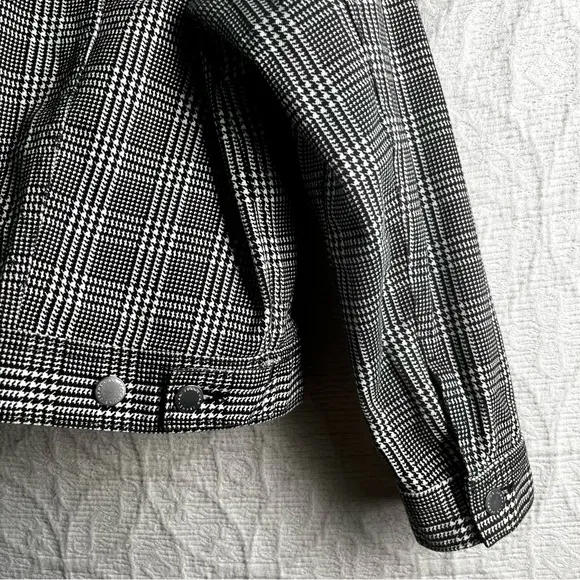 AG Adriano Goldschmied Evonne Black White Houndstooth Denim Jacket Womens Large