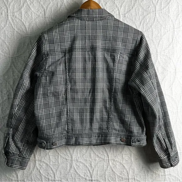 AG Adriano Goldschmied Evonne Black White Houndstooth Denim Jacket Womens Large
