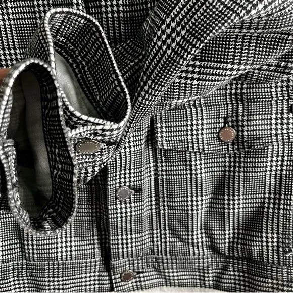 AG Adriano Goldschmied Evonne Black White Houndstooth Denim Jacket Womens Large