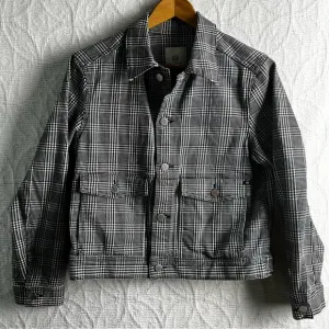 AG Adriano Goldschmied Evonne Black White Houndstooth Denim Jacket Womens Large