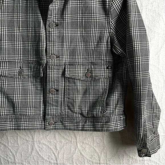 AG Adriano Goldschmied Evonne Black White Houndstooth Denim Jacket Womens Large