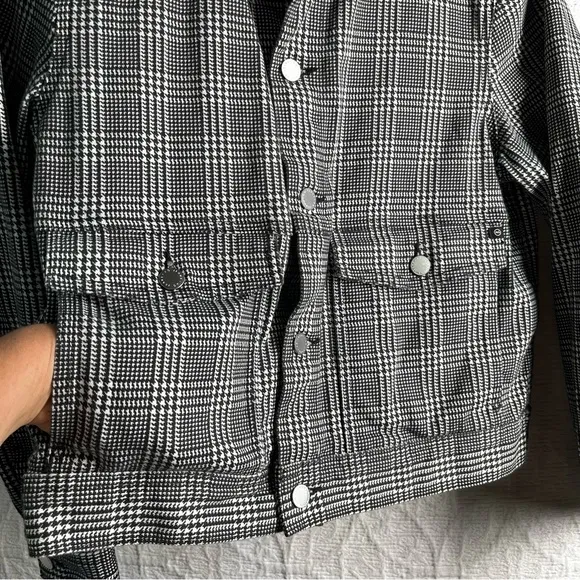 AG Adriano Goldschmied Evonne Black White Houndstooth Denim Jacket Womens Large