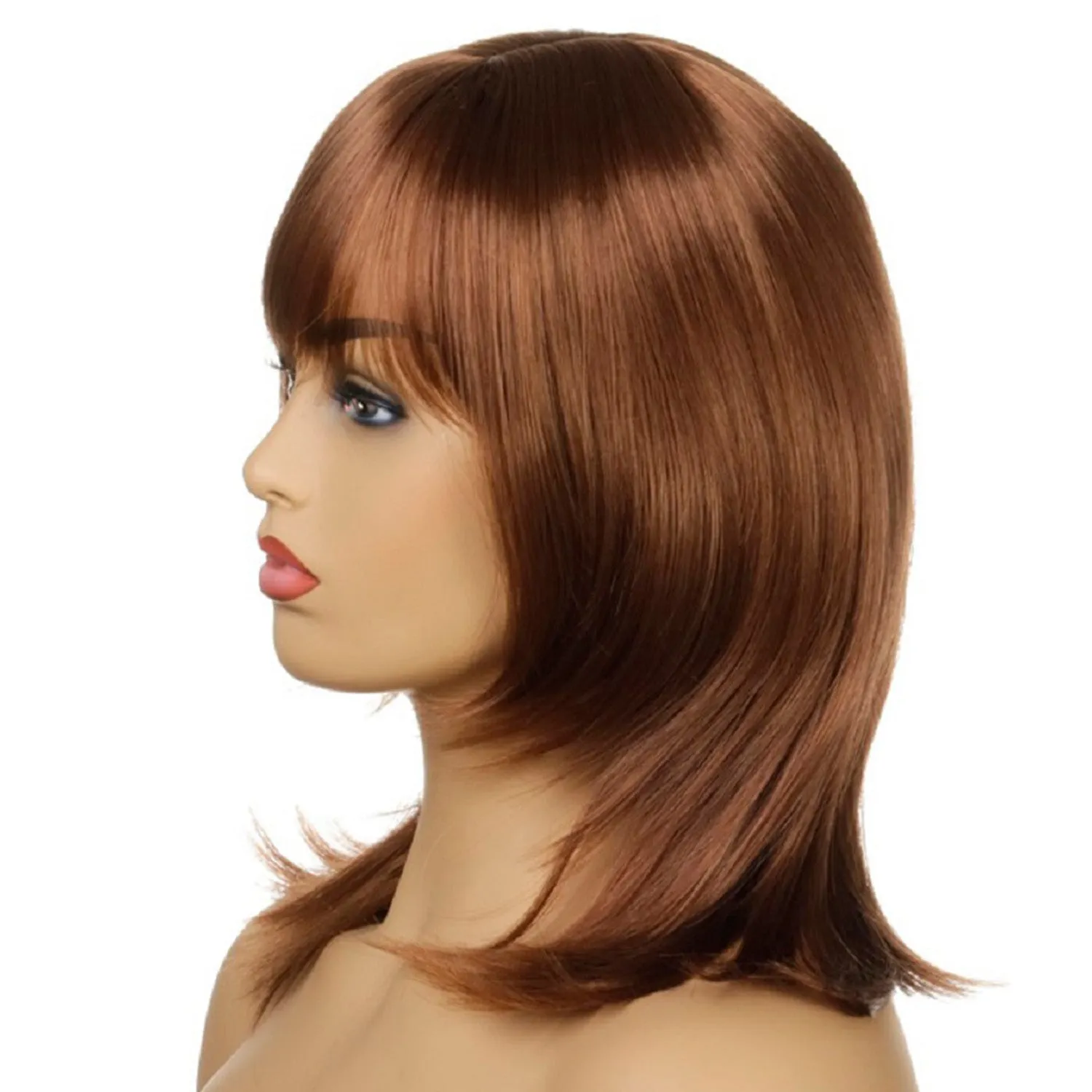 Agnes | Brown Medium Straight Synthetic Hair Wig With Bangs