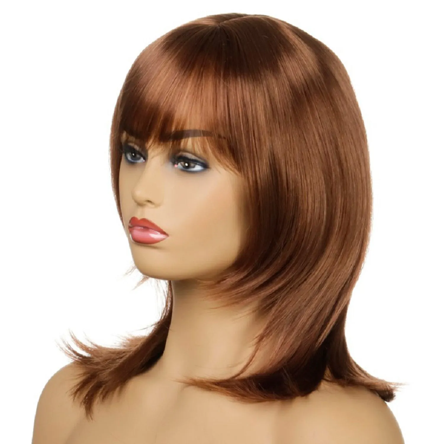 Agnes | Brown Medium Straight Synthetic Hair Wig With Bangs