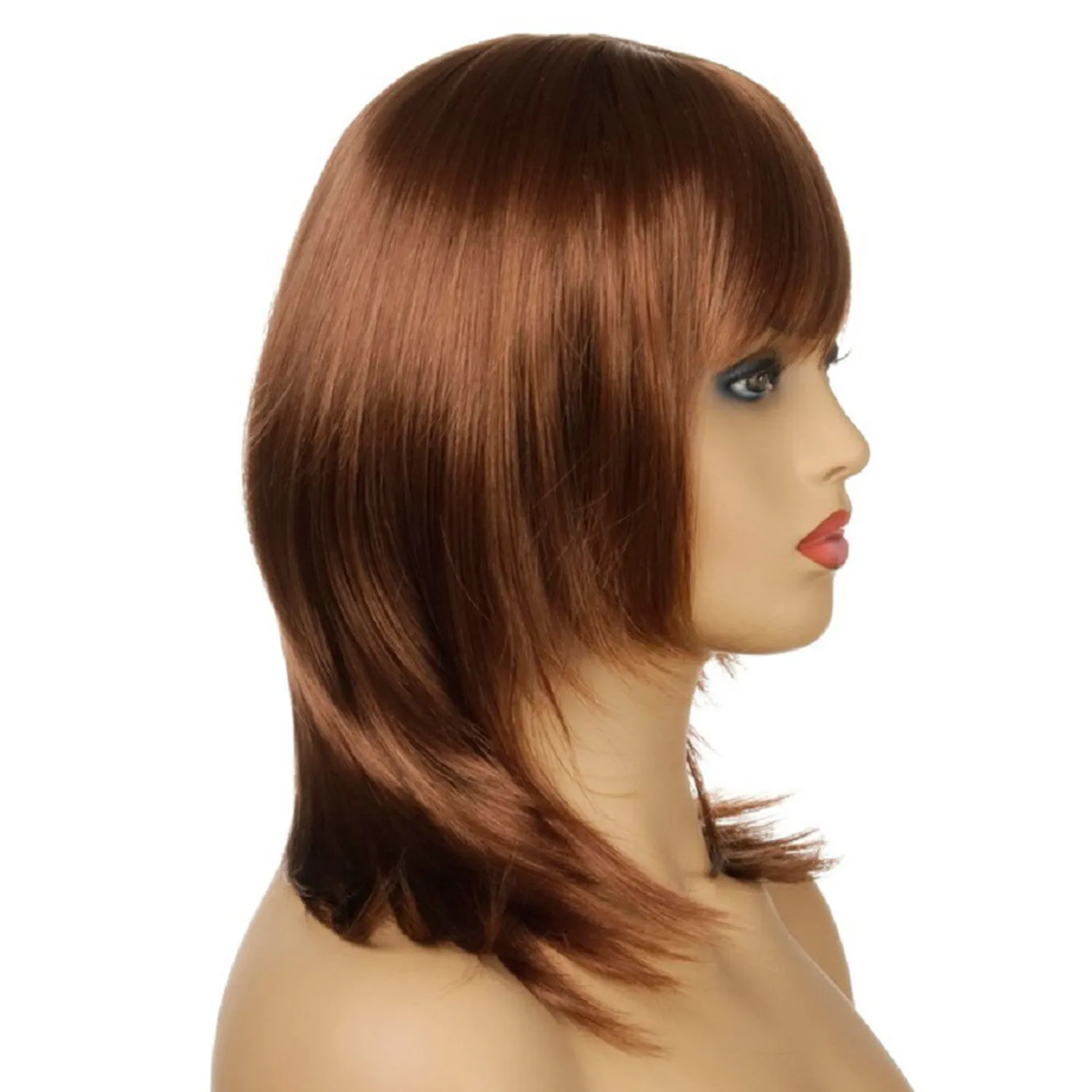 Agnes | Brown Medium Straight Synthetic Hair Wig With Bangs
