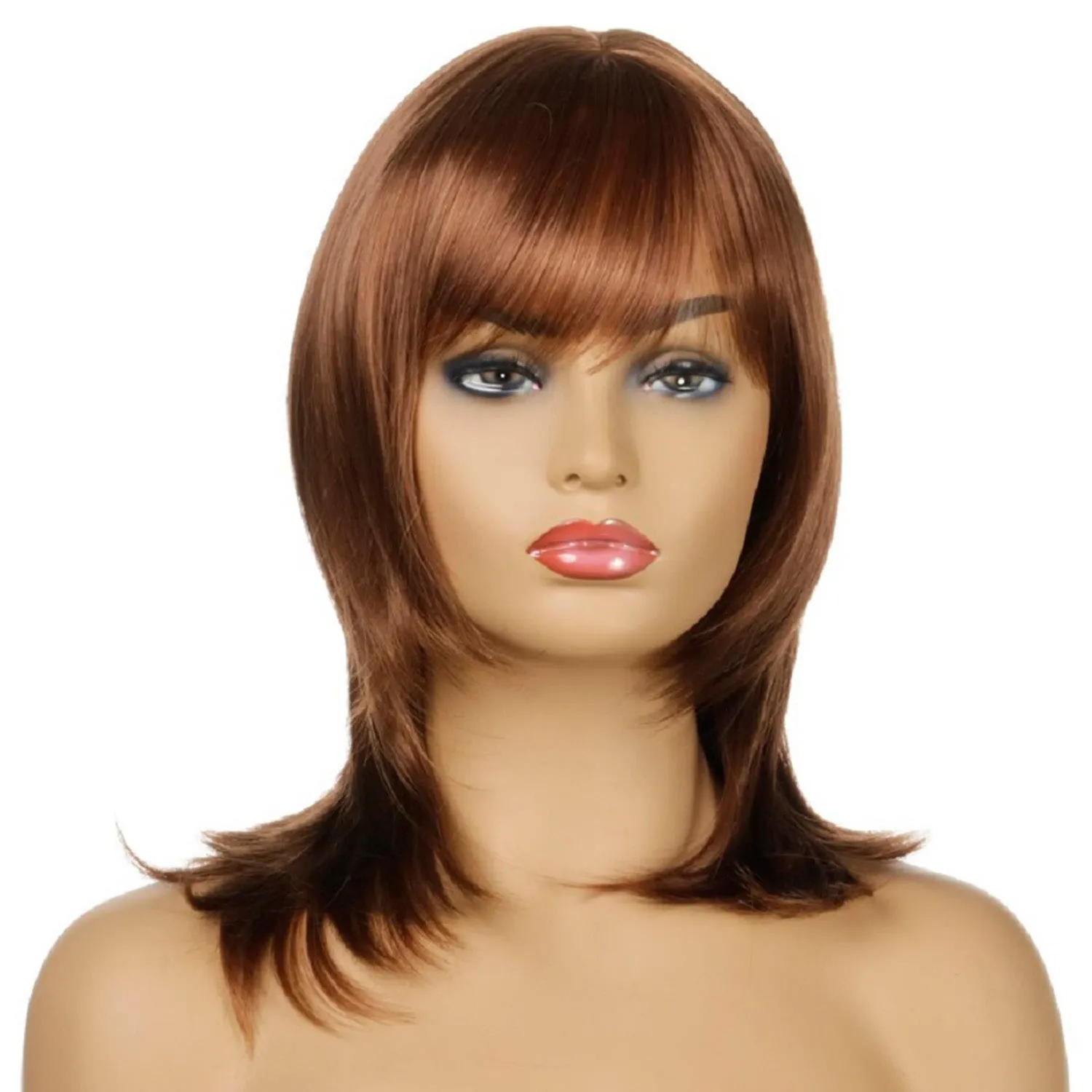 Agnes | Brown Medium Straight Synthetic Hair Wig With Bangs