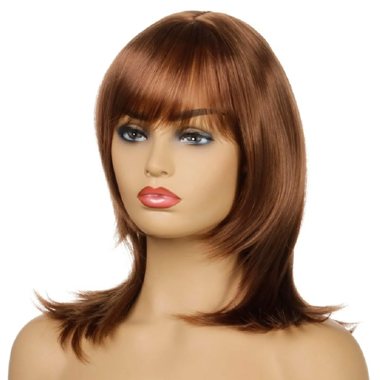 Agnes | Brown Medium Straight Synthetic Hair Wig With Bangs