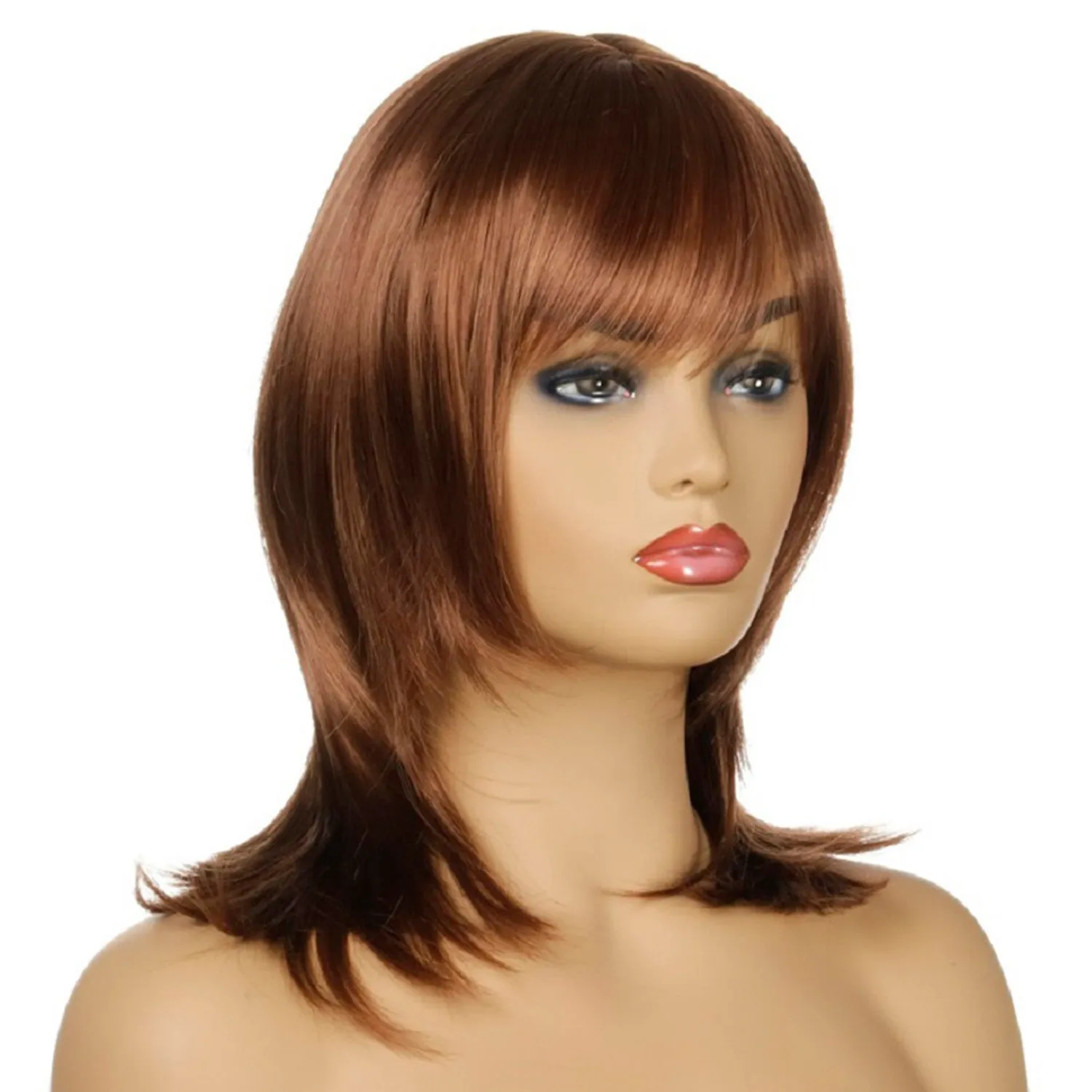 Agnes | Brown Medium Straight Synthetic Hair Wig With Bangs