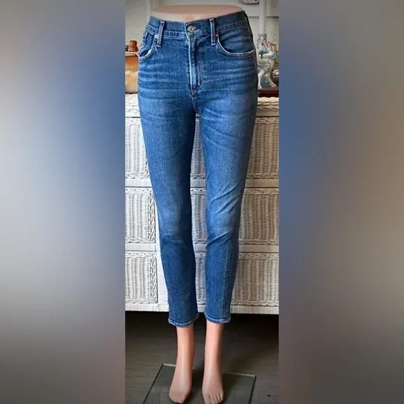 Agolde high waisted cotton jeans skinny leg light blue wash size 27