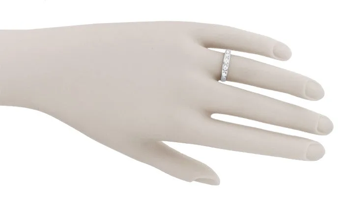 Allendra 1980's Vintage Platinum Diamond Wedding Ring with Channel Set Round and Baguette Diamonds