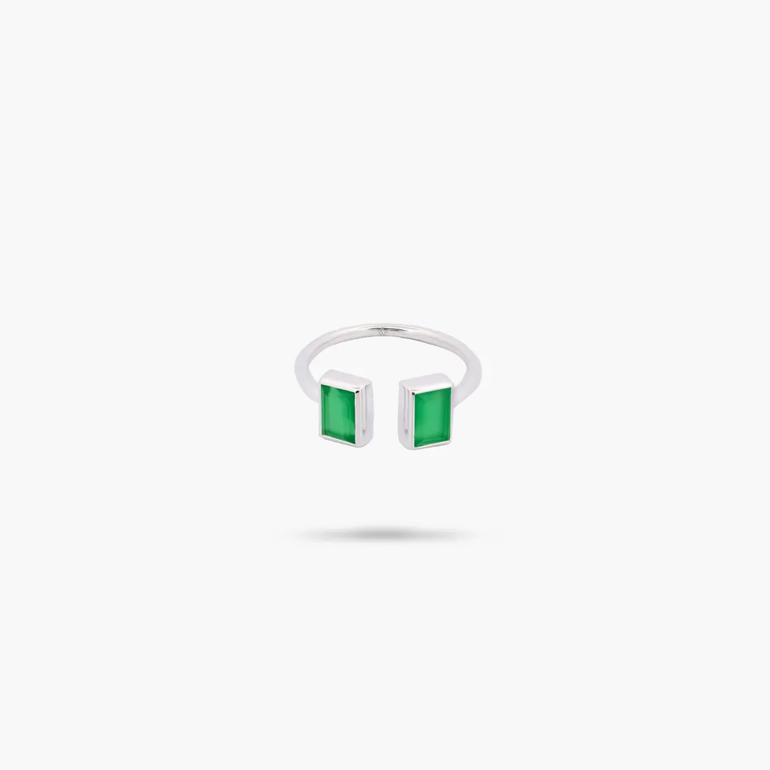Amare Wear 925 Sterling Silver Baguette Green Onyx Cuff Ring