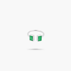 Amare Wear 925 Sterling Silver Baguette Green Onyx Cuff Ring
