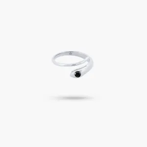 Amare Wear Black Spinel Snake Silver Ring