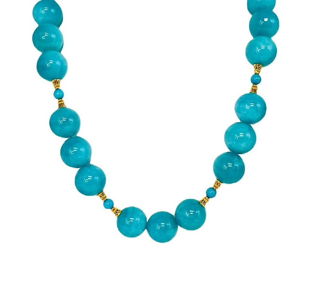 Amazonite and Turquoise Beaded Necklace with 18k Yellow Gold Accents