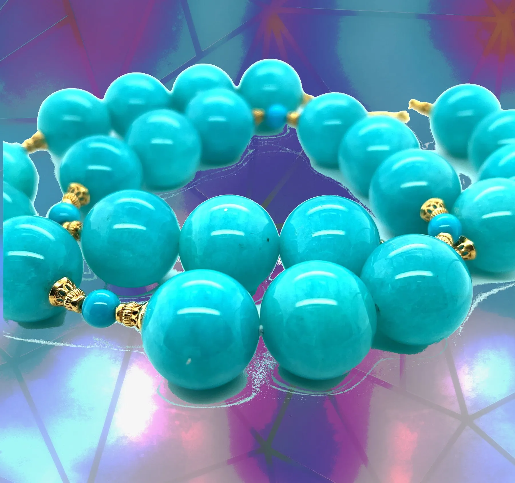 Amazonite and Turquoise Beaded Necklace with 18k Yellow Gold Accents
