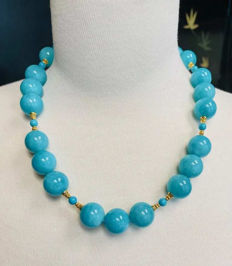 Amazonite and Turquoise Beaded Necklace with 18k Yellow Gold Accents