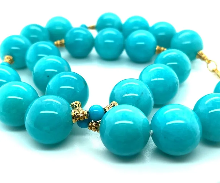 Amazonite and Turquoise Beaded Necklace with 18k Yellow Gold Accents