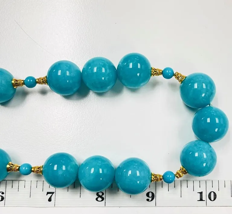 Amazonite and Turquoise Beaded Necklace with 18k Yellow Gold Accents