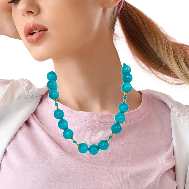 Amazonite and Turquoise Beaded Necklace with 18k Yellow Gold Accents