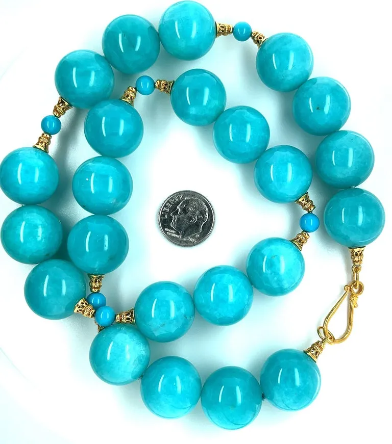 Amazonite and Turquoise Beaded Necklace with 18k Yellow Gold Accents