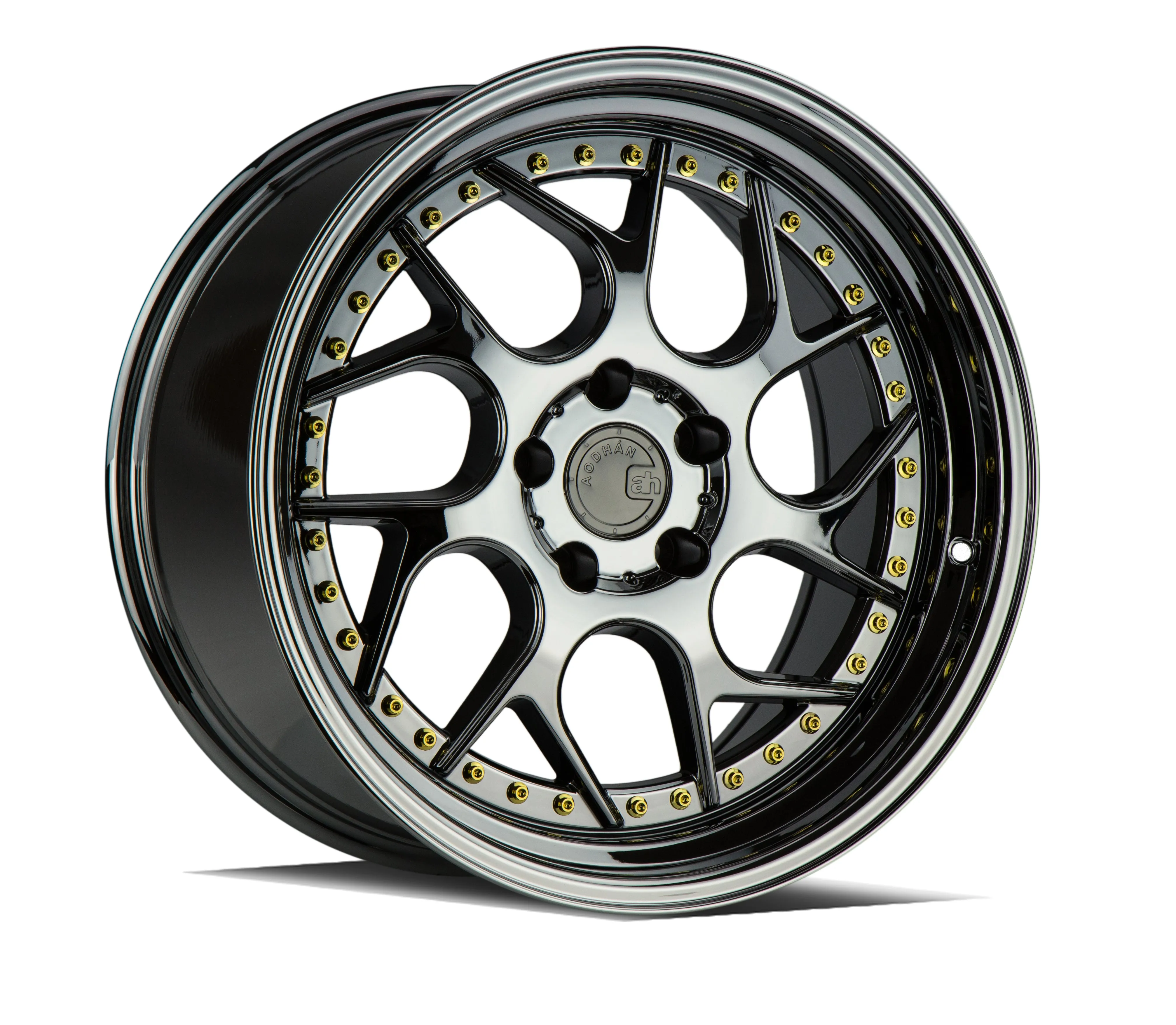 Aodhan DS01 18x9.5 5x114.3  22 Black Vacuum W/ Gold Rivets