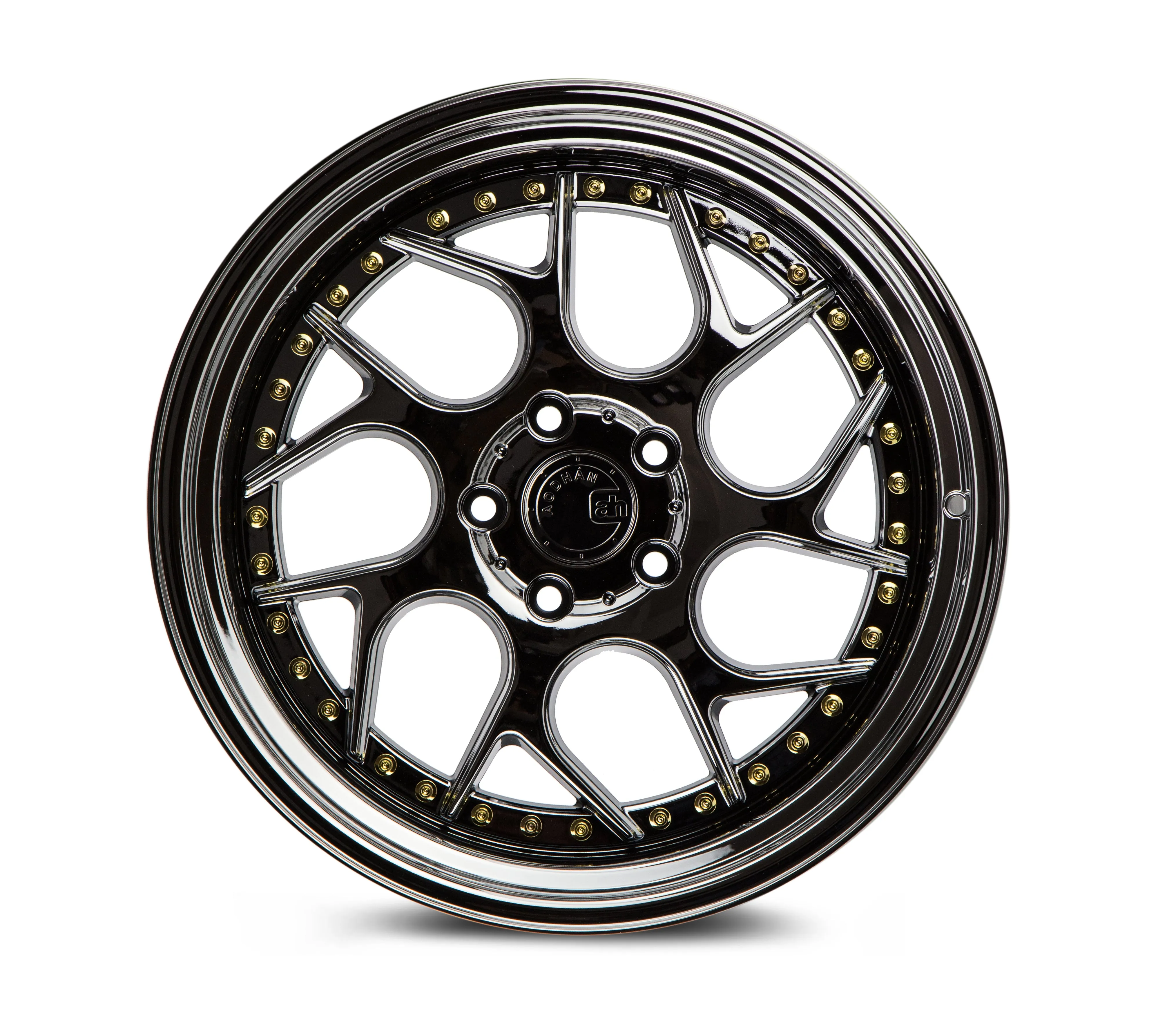 Aodhan DS01 18x9.5 5x114.3  22 Black Vacuum W/ Gold Rivets
