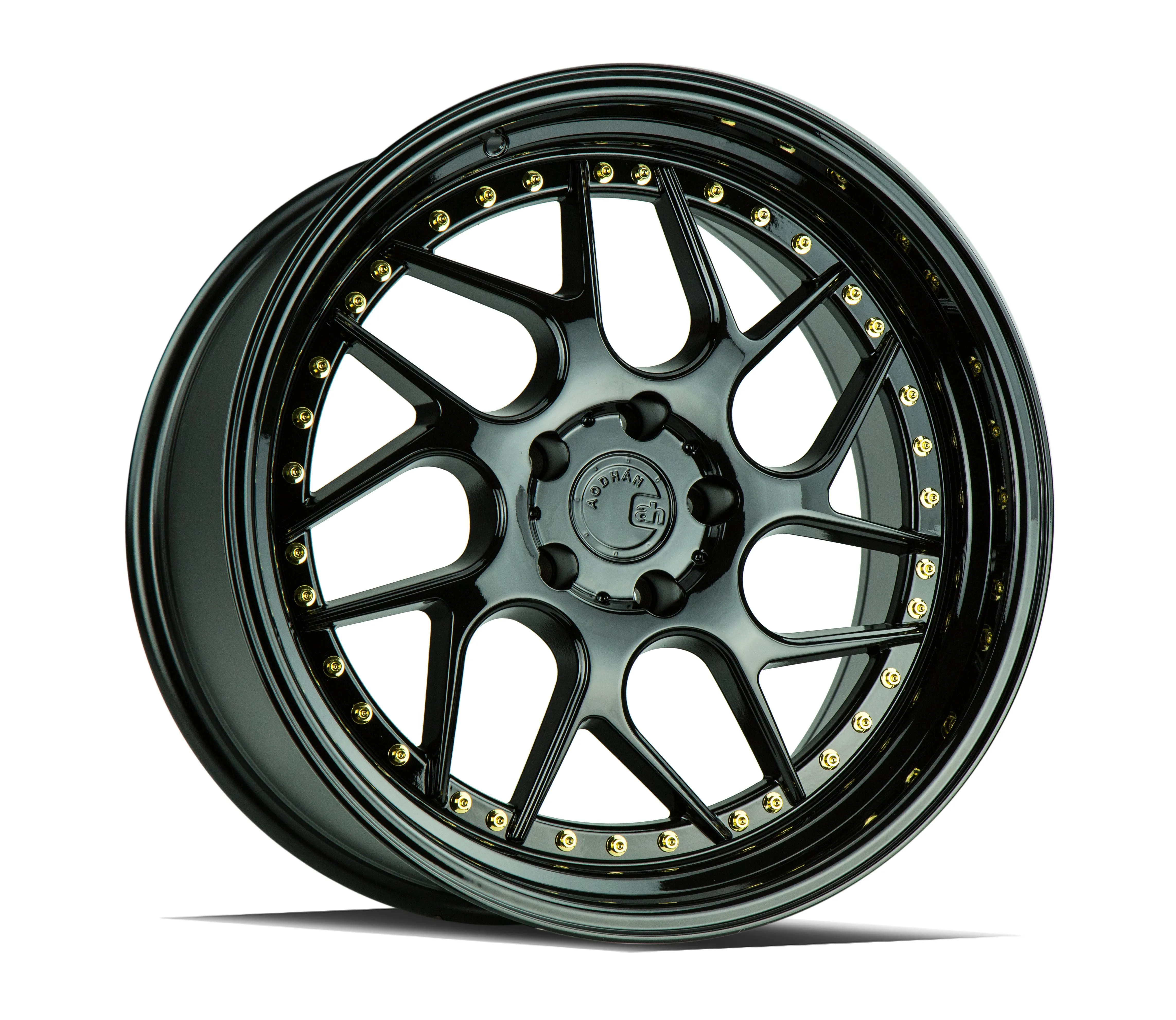 Aodhan DS01 18x9.5 5x114.3  22 Gloss Black W /Gold Rivets