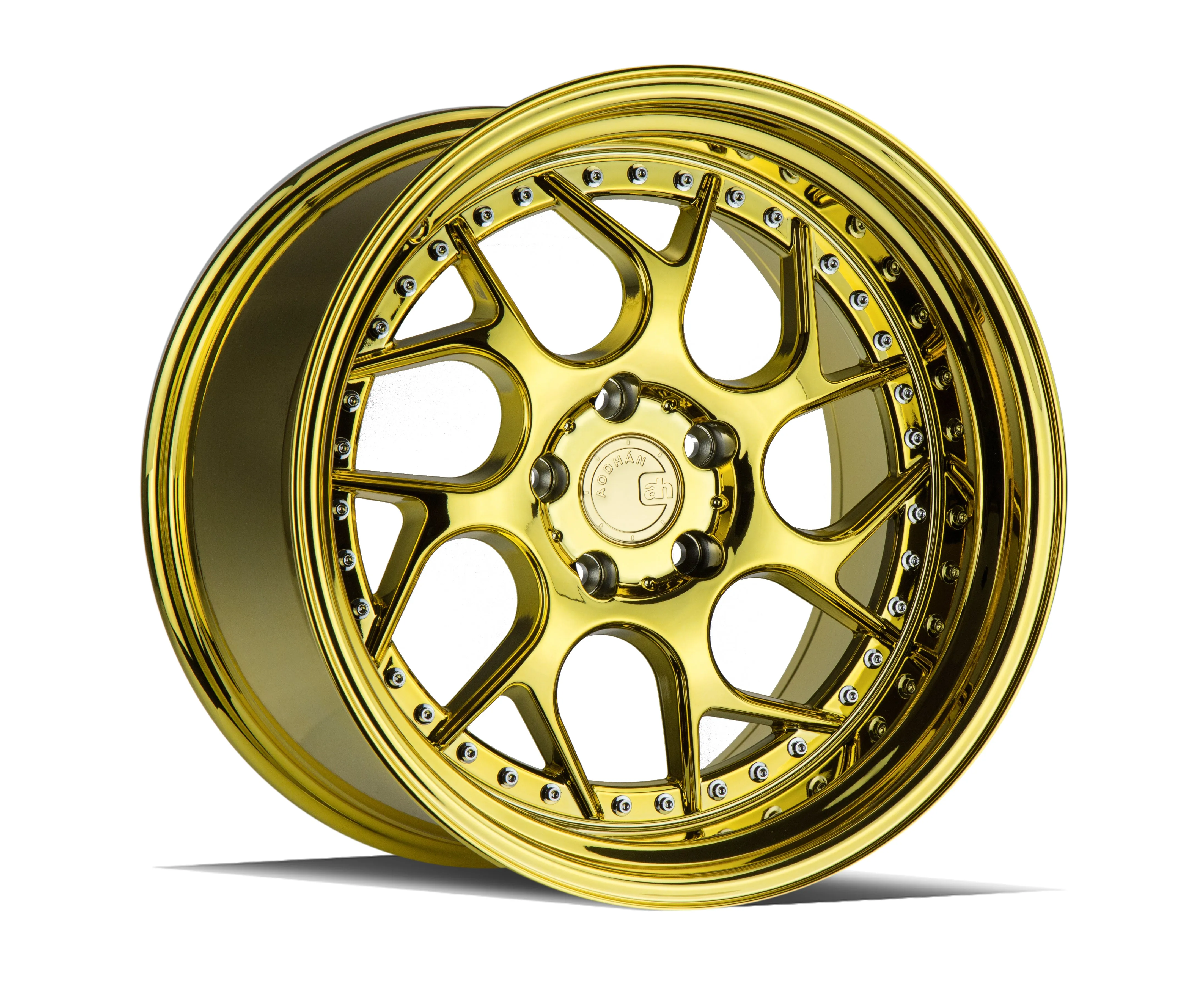 Aodhan DS01 19x10.5 5x120  25 Gold Vaccum W/ Chrome Rivets