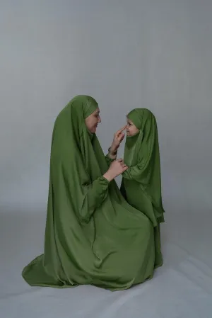 Army Green Adult  prayer gown from "Mommy and Me" Prayer Khimar collection
