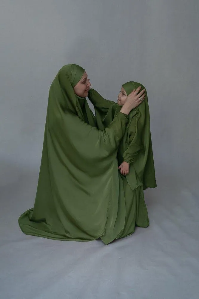 Army Green Adult  prayer gown from "Mommy and Me" Prayer Khimar collection