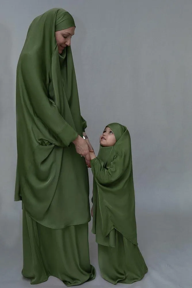 Army Green Adult  prayer gown from "Mommy and Me" Prayer Khimar collection